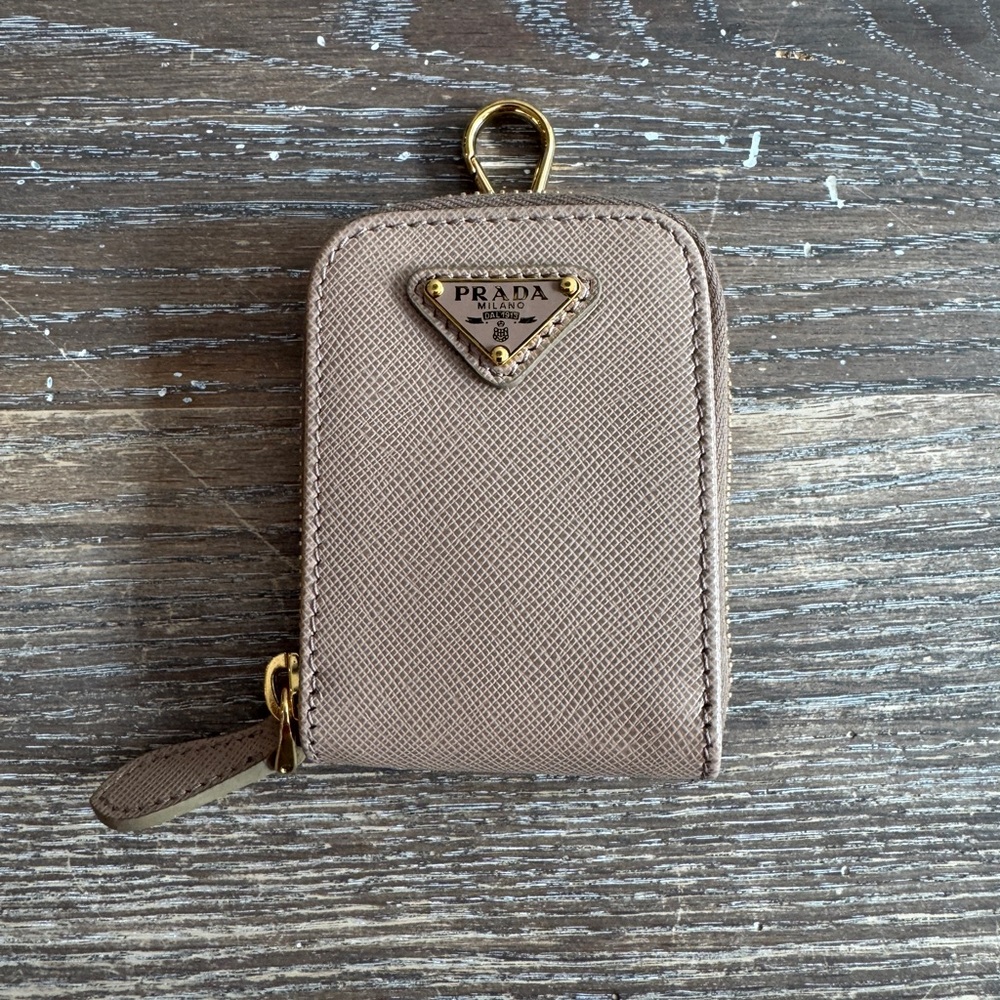 Prada Saffiano Leather Zip Key Pouch with Gold Hardware